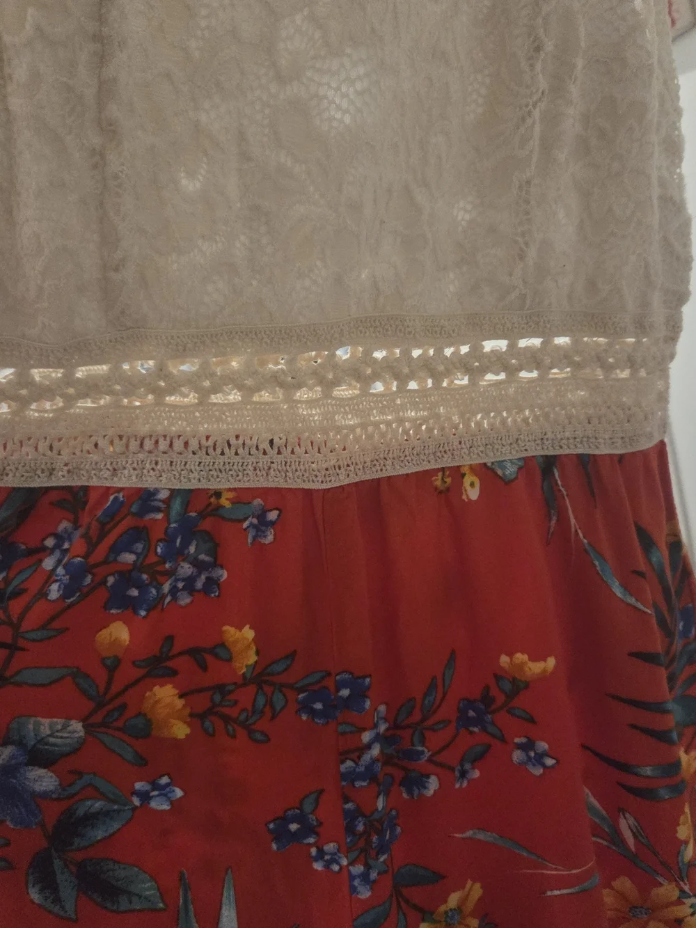 Chocolate Cream Lace Top with Red Floral Jumper